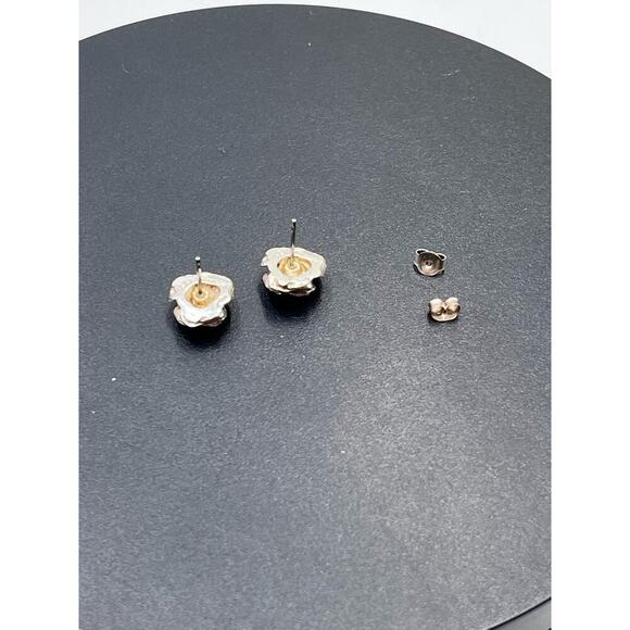 M Designer Signed Sterling Silver Diamond Cut Rose Stud Pierced Earrings Mexico - Picture 8 of 11